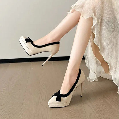 Funki Findz | Shoes | Women's Suede Bow Tie Platorm Heels