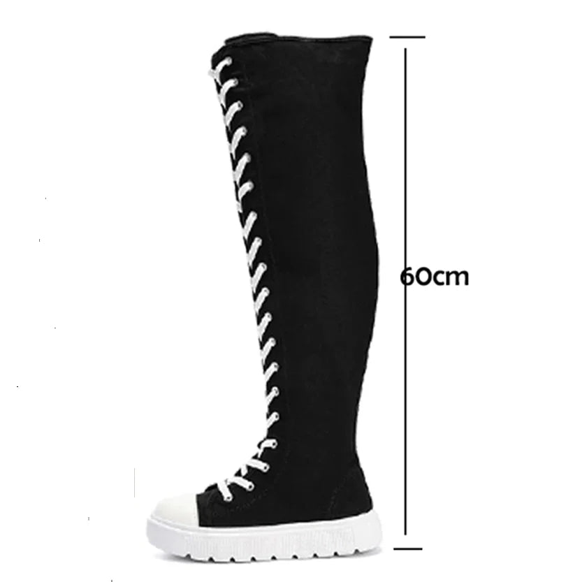 Funki Findz | Boots | Women's Over Knee Lace Up Canvas Boots