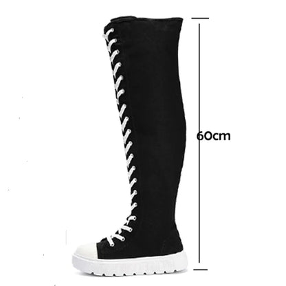 Funki Findz | Boots | Women's Over Knee Lace Up Canvas Boots