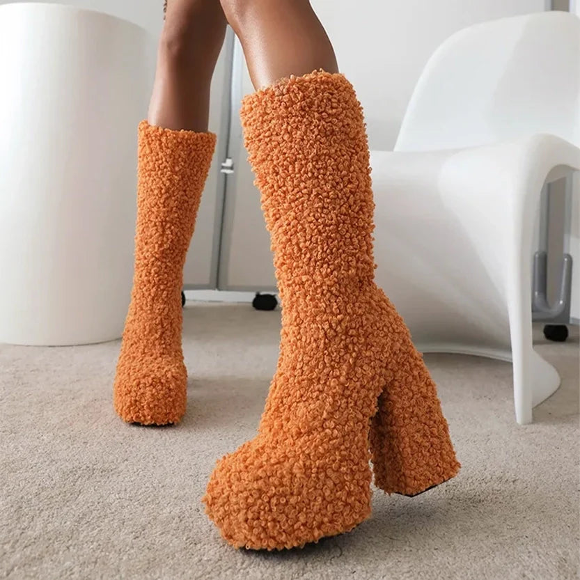 Funki Findz | Boots | Women's Knee-High Fuzzy Platform Boots