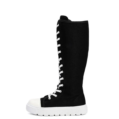 Funki Findz | Boots | Women's Over Knee Lace Up Canvas Boots