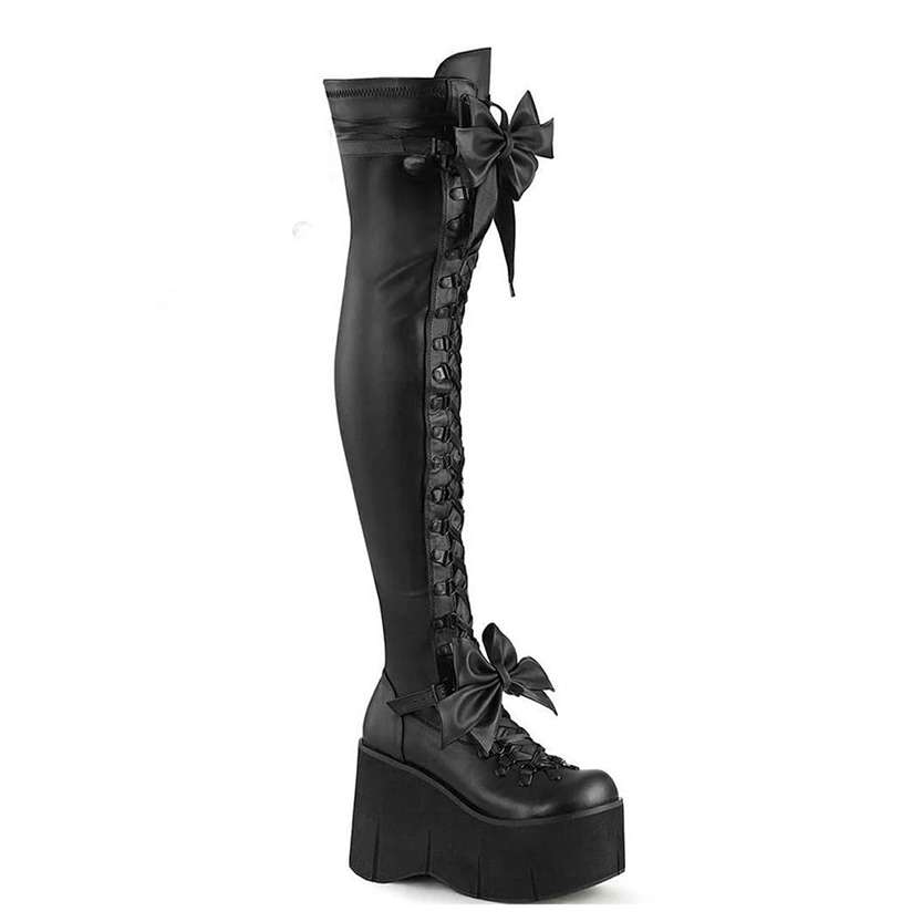 Funki Findz | Boots | Women's Matte Over Knee Bow Knot Boots