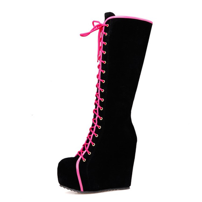 Funki Findz | Boots | Women's Pink Lace Up Suede Platform Boot