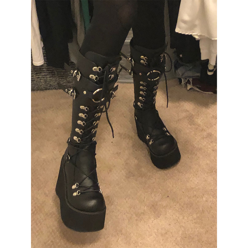 Funki Findz | Boots | Women's Goth Lace Up Platform Wedges