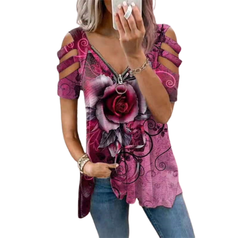 Funki Findz | Shirts | Women's Cross Strap Short Sleeve Zip Shirt