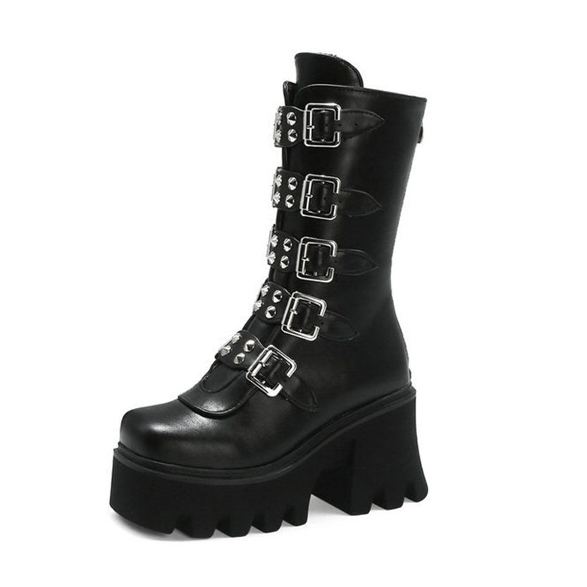 Funki Findz | Boots | Women's Chunky Mid-Calf Buckle Boot