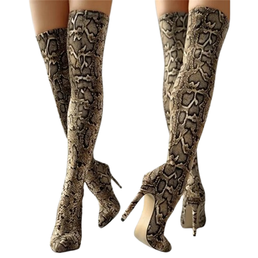 Funki Findz | Boots | Women's High Stiletto Leopard Print Boots