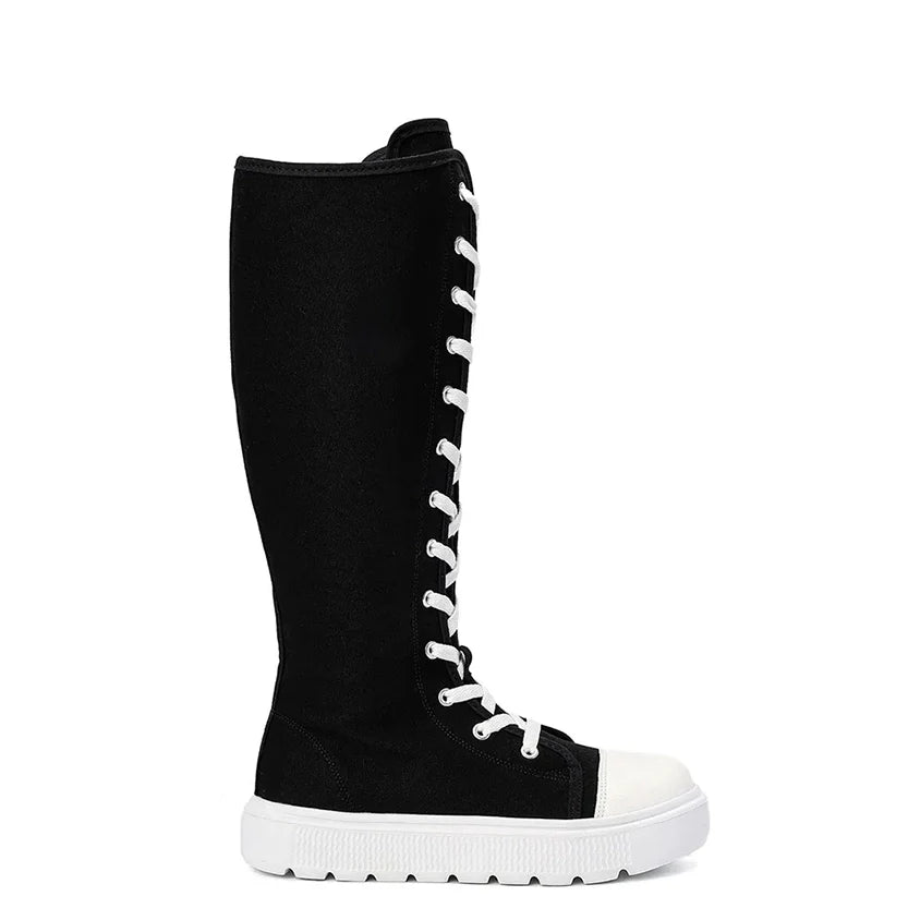 Funki Findz | Boots | Women's Over Knee Lace Up Canvas Boots