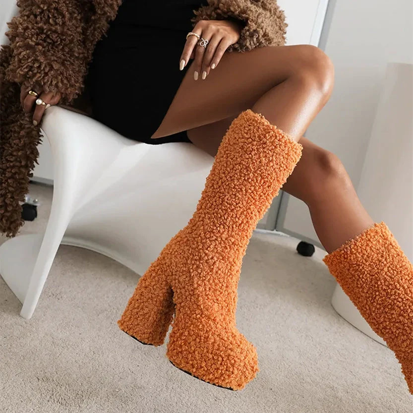 Funki Findz | Boots | Women's Knee-High Fuzzy Platform Boots