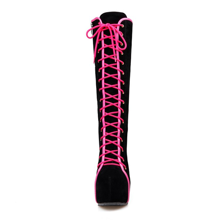 Funki Findz | Boots | Women's Pink Lace Up Suede Platform Boot