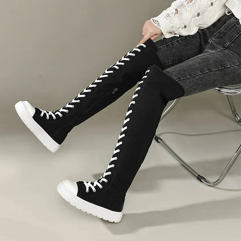Funki Findz | Boots | Women's Over Knee Lace Up Canvas Boots