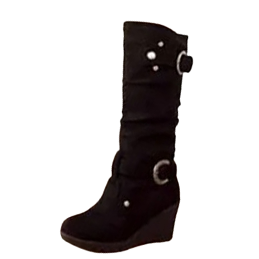 Funki Findz | Boots | Women's Mid-Calf Suede Wedge Stud Boot