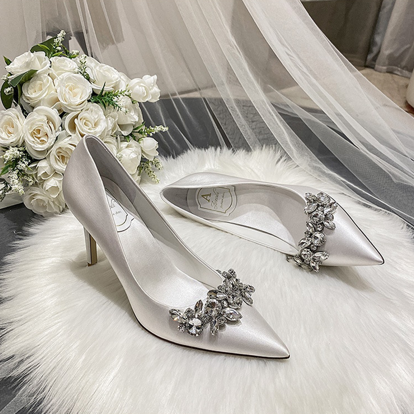 Funki Findz | Shoes | Women's Satin Crystal Wedding Pumps