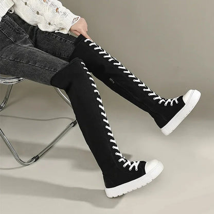 Funki Findz | Boots | Women's Over Knee Lace Up Canvas Boots