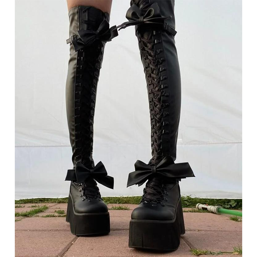 Funki Findz | Boots | Women's Matte Over Knee Bow Knot Boots