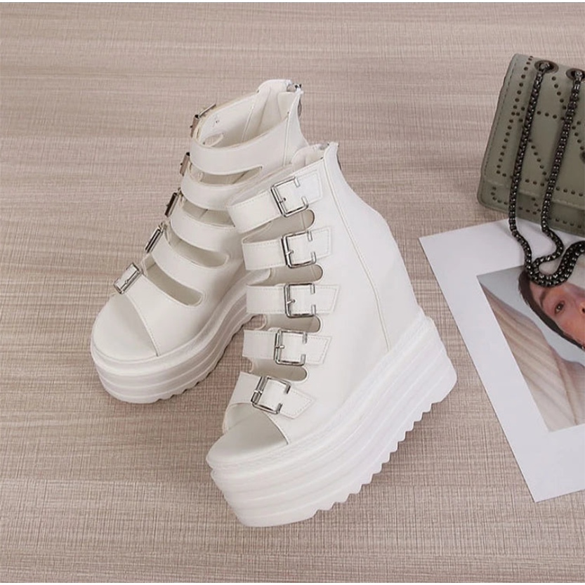 Funki Findz | Shoes | Women's Goth Buckle Strap Wedge Sandal