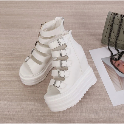 Funki Findz | Shoes | Women's Goth Buckle Strap Wedge Sandal