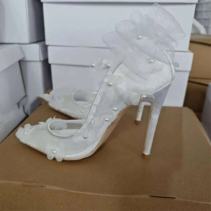 Funki Findz | Shoes | Women's Bow Knot Mesh Bridal Stilettos