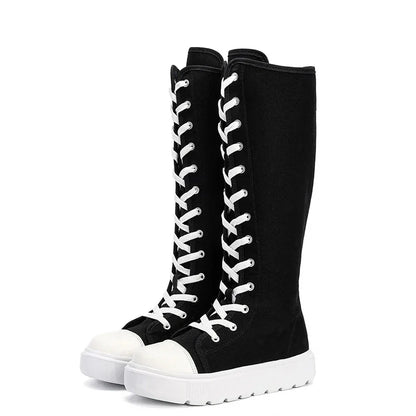 Funki Findz | Boots | Women's Over Knee Lace Up Canvas Boots