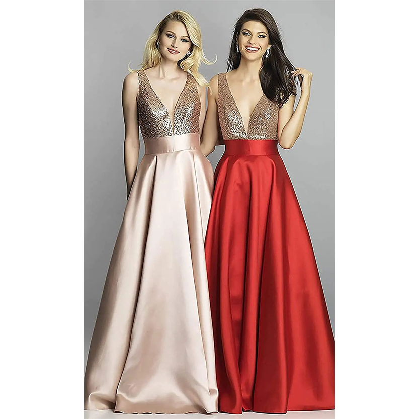 Funki Findz | Dresses | Women's Satin Sequin Evening Dress
