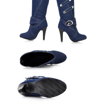 Funki Findz | Boots | Women's Knee High Denim Stiletto Boots
