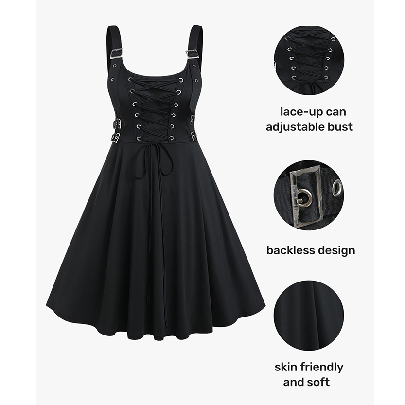 Funki Findz | Dresses | Women's Gothic Buckle Strap Party Dress