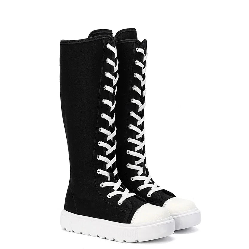 Funki Findz | Boots | Women's Over Knee Lace Up Canvas Boots