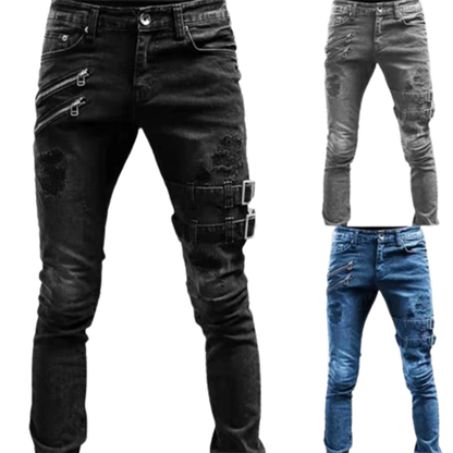 Funki Findz | Pants | Men's Punk Skinny Denim Buckle Jeans