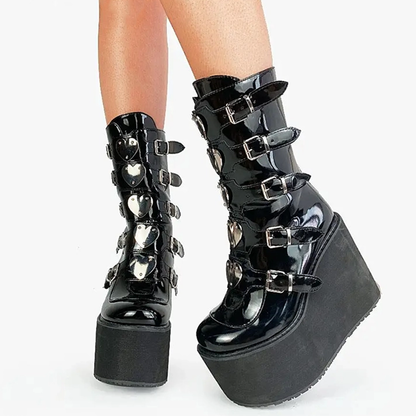 Funki Findz | Boots | Women's High Chunky Wedge Buckle Boots