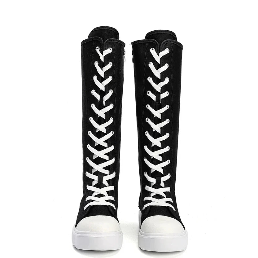 Funki Findz | Boots | Women's Over Knee Lace Up Canvas Boots