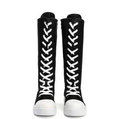 Funki Findz | Boots | Women's Over Knee Lace Up Canvas Boots