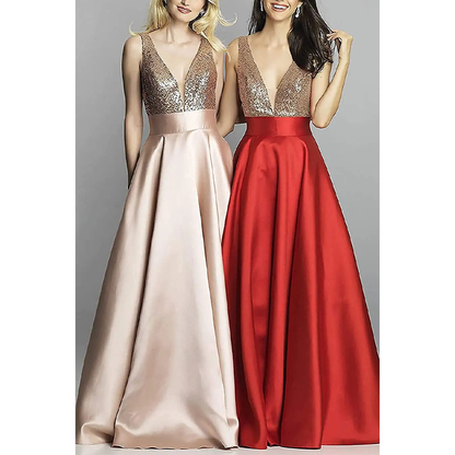 Funki Findz | Dresses | Women's Satin Sequin Evening Dress