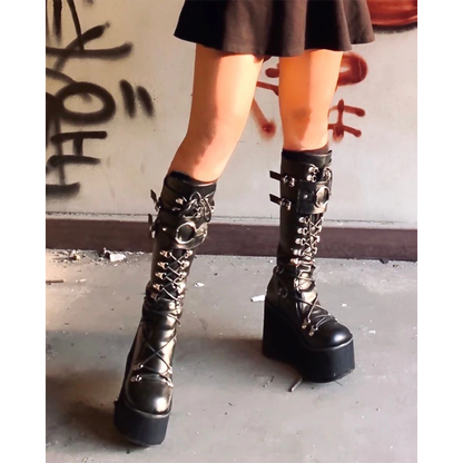 Funki Findz | Boots | Women's Goth Lace Up Platform Wedges
