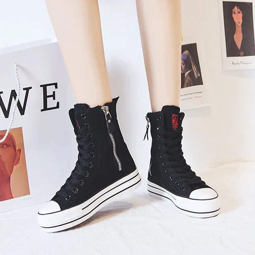 Funki Findz | Boots | Women's High-top Side Zip Canvas Sneaker