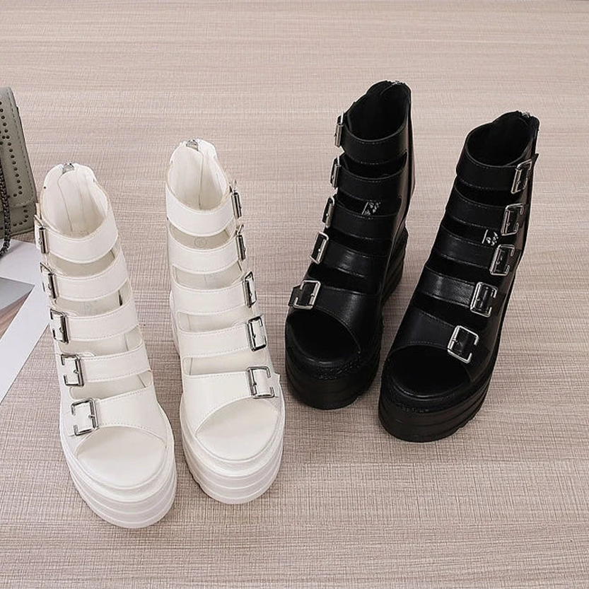 Funki Findz | Shoes | Women's Goth Buckle Strap Wedge Sandal