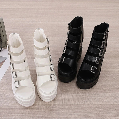 Funki Findz | Shoes | Women's Goth Buckle Strap Wedge Sandal