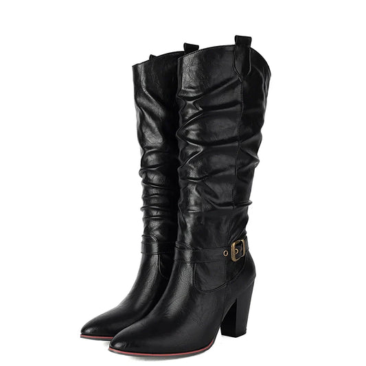 Funki Findz | Boots | Women's Pull On High Block Heeled Boots