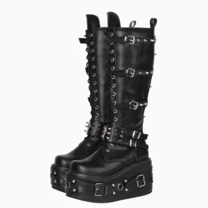Funki Findz | Boots | Women's Gothic Buckle Rivet Wedge Boots
