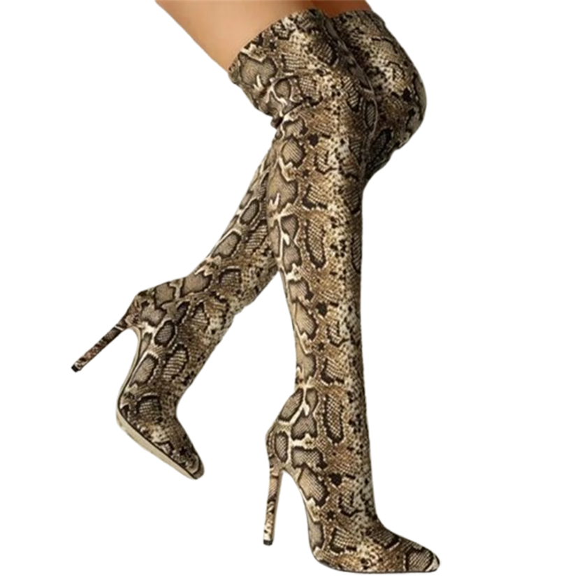 Funki Findz | Boots | Women's High Stiletto Leopard Print Boots