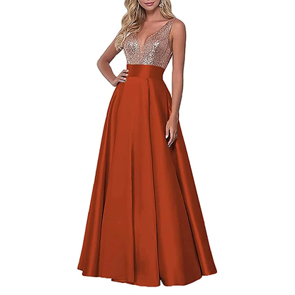 Funki Findz | Dresses | Women's Satin Sequin Evening Dress