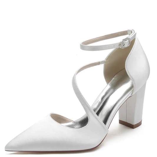 Funki Findz | Shoes | Women's Block Heel Satin Wedding Pumps