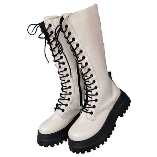 Funki Findz | Boots | Women's White Gothic Punk Lace Up Boots