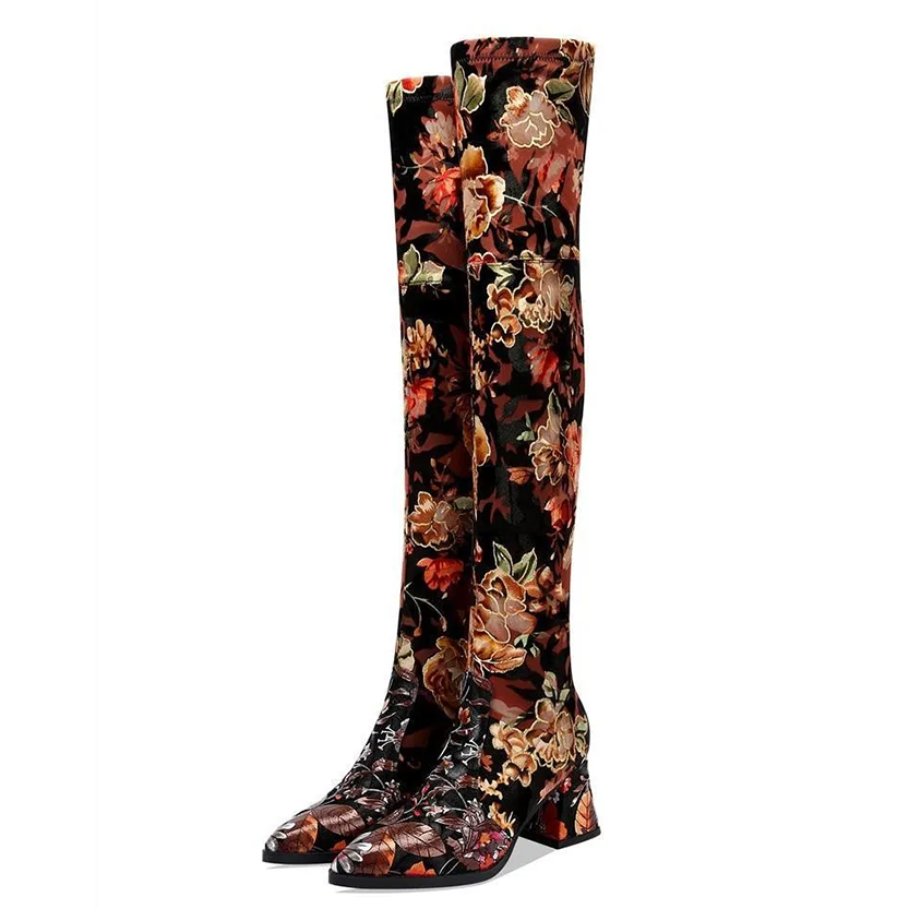 Funki Findz | Boots | Women's Over Knee Flower Embroider Boot