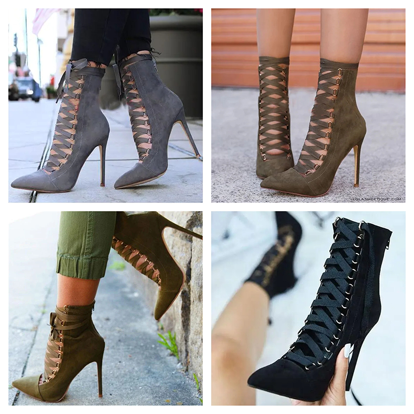 Funki Findz | Boots | Women's Lace Up High Heel Ankle Boots