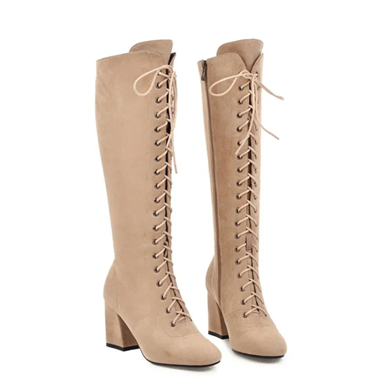Funki Findz | Boots | Women's Suede Lace Up Knee High Boots