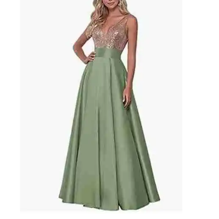 Funki Findz | Dresses | Women's Satin Sequin Evening Dress