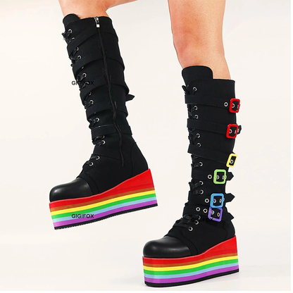 Funki Findz | Boots | Women's Gothic Rainbow Platform Boots