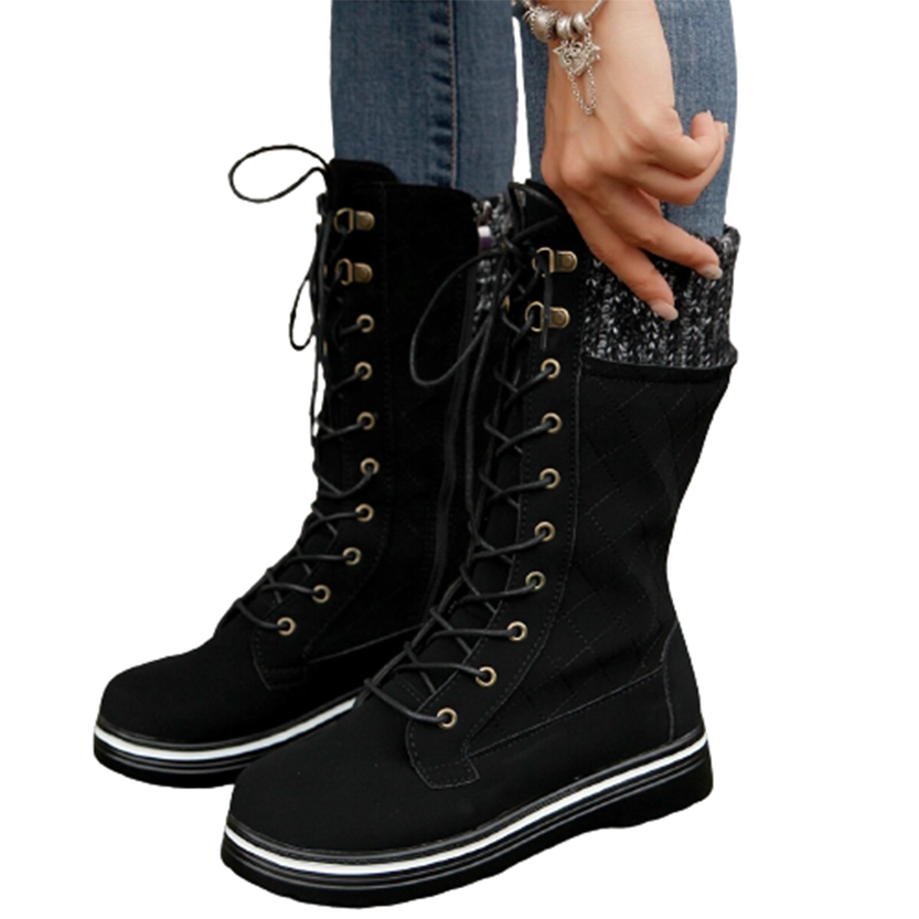 Funki Findz | Boots | Women's Plush Mid-Calf Lace Up Flat Boots