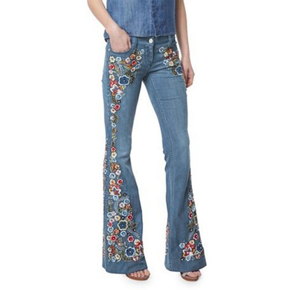 Funki Findz | Pants | Women's Boho Hippy Flared Flower Jeans