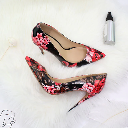 Funki Findz | Shoes | Women's Glossy Floral Print High Stilettos